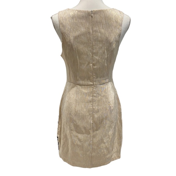 Ark & Co Gold Metallic Cocktail Dress with Black Stitched Polka Dot Design (M) - Picture 10 of 16